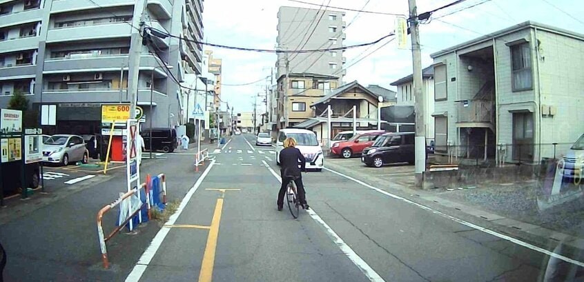 埼玉県で蛇行し飛び出す映像 自転車であおり容疑で逮捕された「ひょっこり男」=目撃者の男性提供のドライブレコーダーから