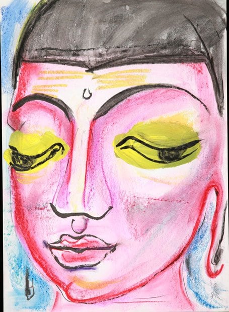 「ミャンマーの仏」（２０１６年／水彩４５×３２．５ｃｍ）