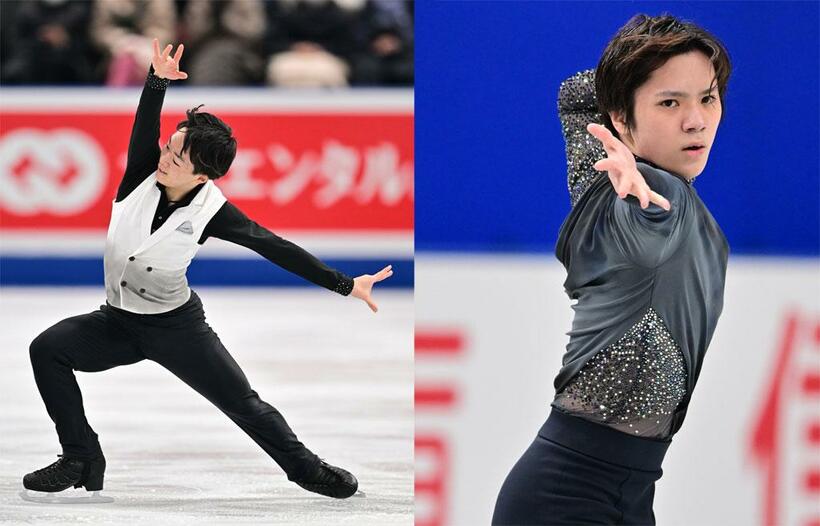 ２位の宇野昌磨（右）と３位の鍵山優真（左）は、優勝した羽生結弦とともに北京五輪代表を決めた