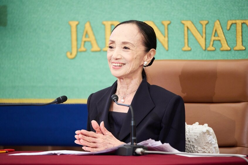 7月4日、東京都千代田区の日本記者クラブで会見した森下洋子さん。「戦後80年を問う」をテーマに語った(photo 写真映像部・佐藤創紀)
