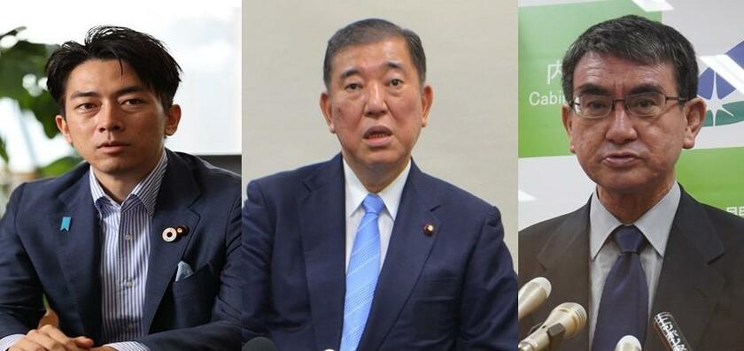 左から小泉環境相、石破元幹事長、河野ワクチン担当相（C)朝日新聞社