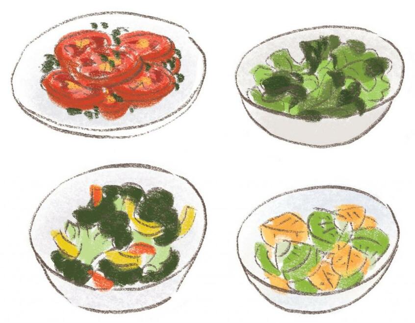 健康のために大切なことだとわかっていても、十分な量の野菜を毎日摂取することは難しい(イラスト/ヤマグチカヨ)