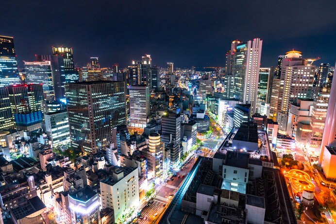 大阪市中心街の都市夜景