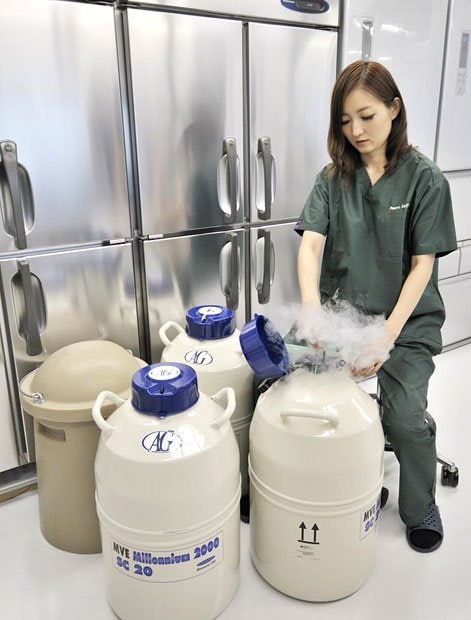 未受精卵を採取し、液体窒素内で保存する「ガラス化保存法」により、凍結技術の精度が上がった。香川さんは今後、「独身者に寄り添うケアの体制が必要」と話す　（撮影／リプロサポートメディカルリサーチセンター提供）