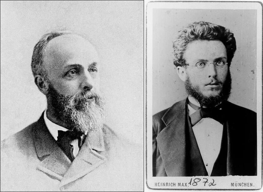 日本考古学の父といわれるエドワード・モース（左）／1875年に来日したお雇い地質学者エドムント・ナウマン（右、1872年の写真、フォッサマグナミュージアム蔵）