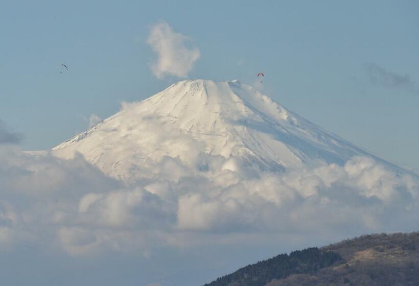 丹沢・大山から見た富士山。パラグライダーが飛んでいるのも見える（ｃ）朝日新聞社