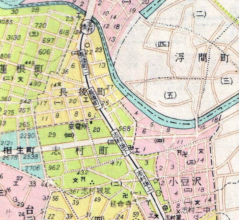 1964年当時の都電志村線と沿線旧町名地図（所蔵：諸河久）