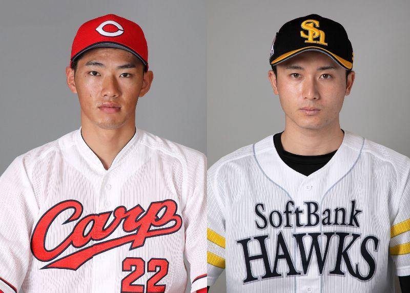 広島・中村奨成（左）とソフトバンク・高橋純平（右）（写真提供・広島東洋カープ／福岡ソフトバンクホークス）