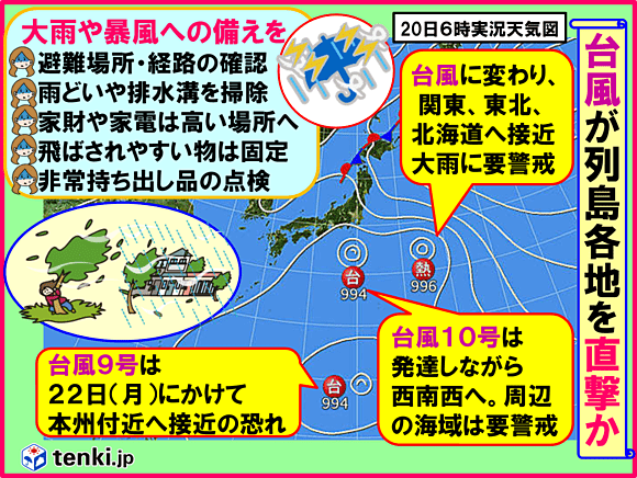 ３個の台風が列島に影響か