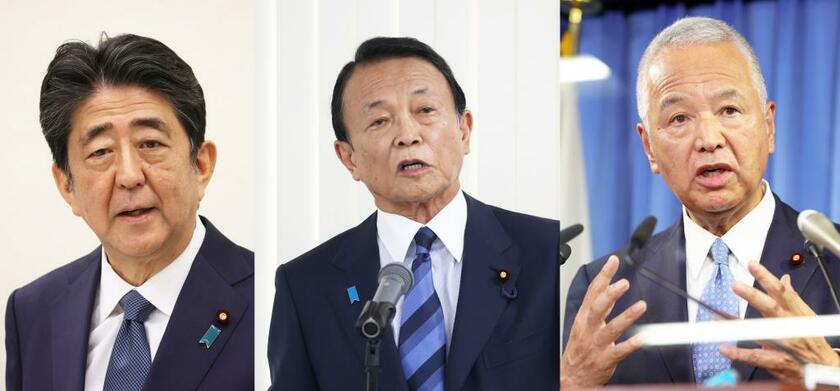 安倍氏（左）、麻生氏（中）、甘利氏（右）の頭文字をとって「３Ａ」。岸田首相と「３Ａ」の関係が今後の政権運営にも大きく影響しそうだ（ｃ）朝日新聞社