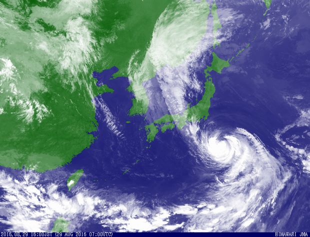2016年8月29日16時現在の台風10号出典：気象庁ホームページ（気象衛星画像）
