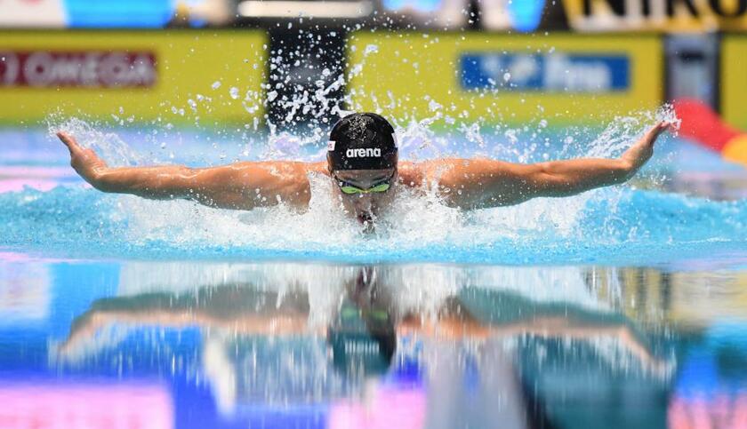 ２０１９年世界選手権男子４００メートル個人メドレーで優勝した瀬戸大也（Ｃ）朝日新聞社