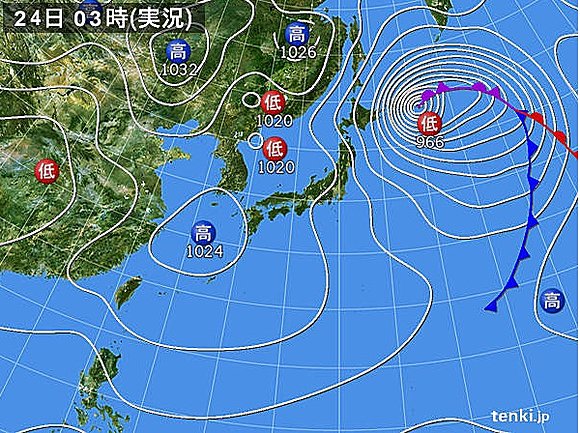 今日午前３時の実況天気図