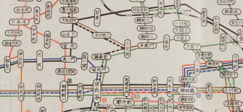 昭和３８年２月の路線図。永田町界隈（資料提供／東京都交通局）