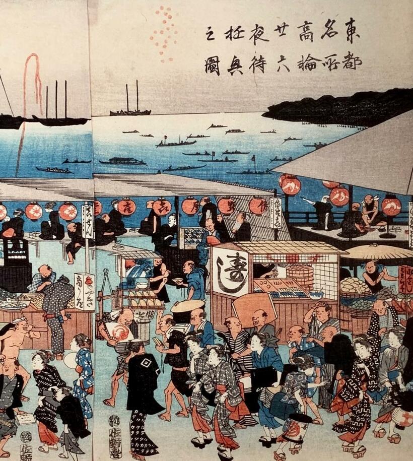 浮世絵に描かれた当時の寿司の屋台（くら寿司浅草ＲＯＸ店）