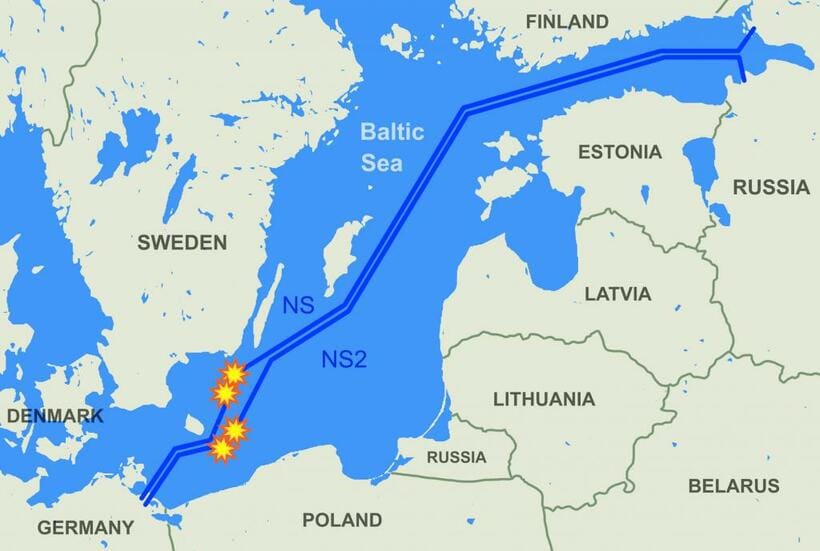 ノルドストリームのガス漏れ地点