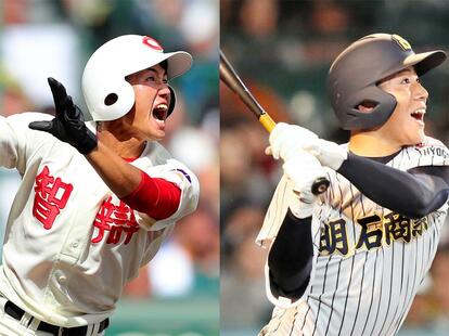 智弁和歌山の細川凌平(左)と明石商の来田涼斗(右)(C)朝日新聞社