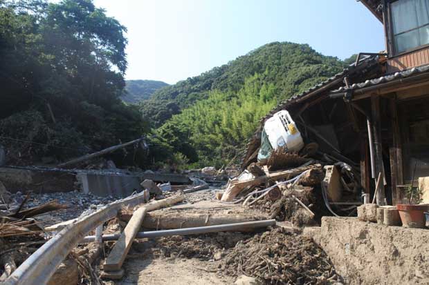 愛媛県宇和島市吉田町では、山間部の多くの集落が複数の河川の土石流で被害を受けた（撮影／桐島瞬）