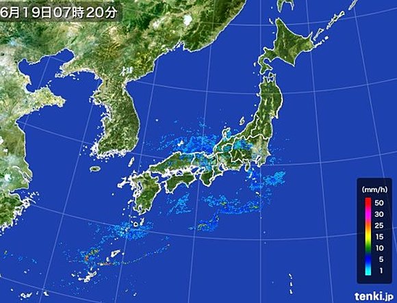 九州から関東　所々で雨