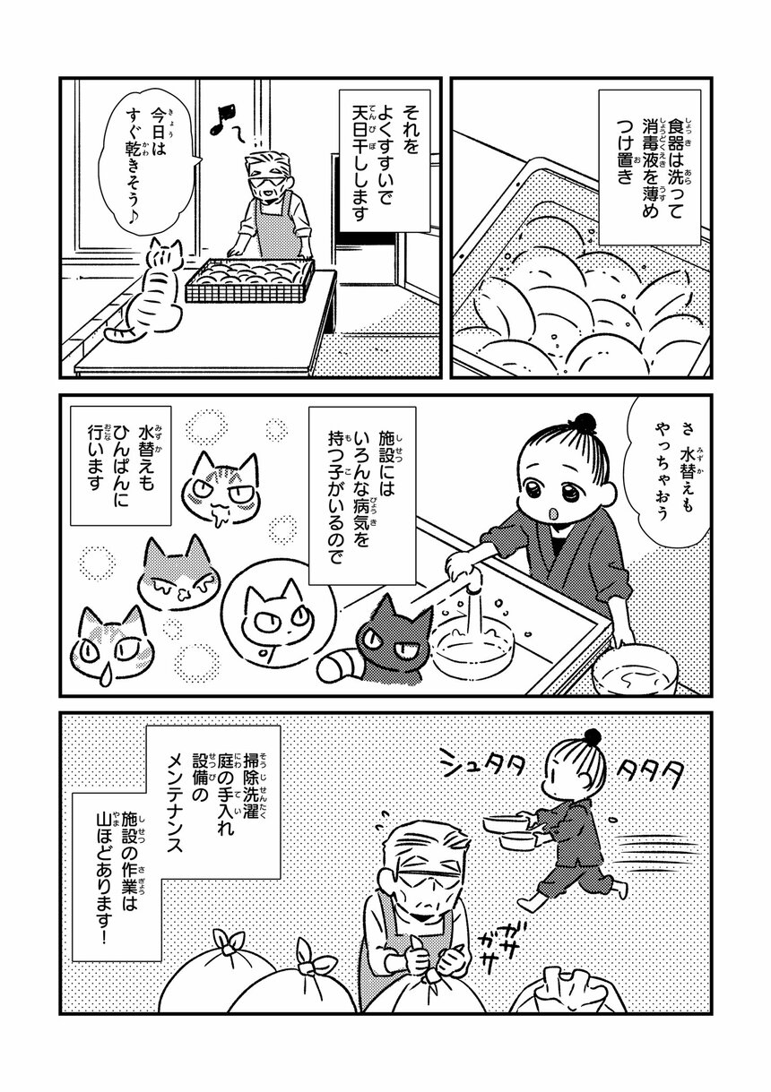  『お世話させていただきます！ 犬猫保護施設の奮闘記』（漫画／オノユウリ　原作／塩田妙玄　アサコミ）より