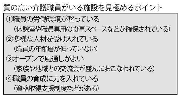 質の高い介護職員がいる施設を見分けるポイント（週刊朝日　２０１８年８月１７－２４日合併号より）