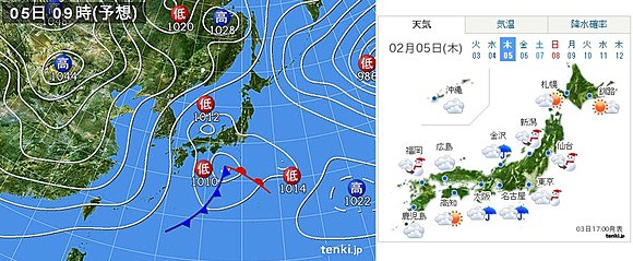 2月5日(木)９時の予想天気図