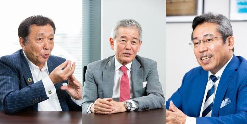 （左から）モスフードサービス会長・櫻田厚、旭酒造会長・桜井博志、漫画家・弘兼憲史（撮影／写真部・小黒冴夏）