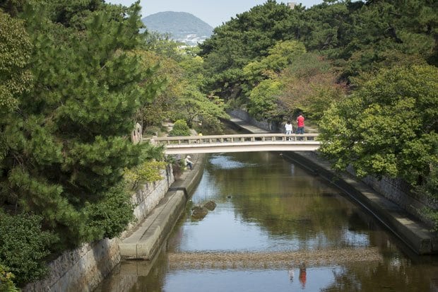 『ランゲルハンス島の午後』に出てくる夙川の葭原橋。海岸にほど近く、小中学校時代の村上は登下校中、この橋の上に立って海を眺めたと思われる（撮影／楠本涼）