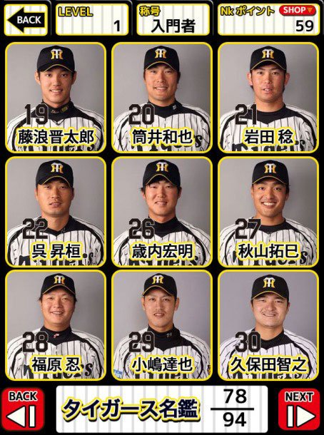 収穫した選手はタイガース名鑑に登録される