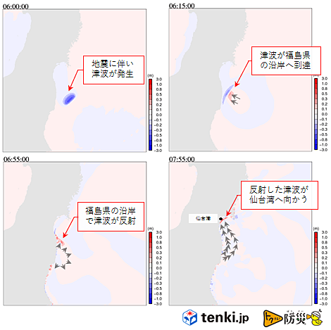 11月22日の福島県沖の地震での津波を再現シミュレーションをした結果