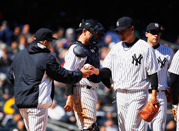 開幕投手を務めた田中だったが、同点とされた6回途中でマウンドを降りた（写真:Getty Images）