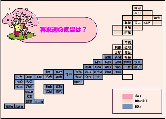 3月21日～27日　沖縄や九州から関東で気温が低い