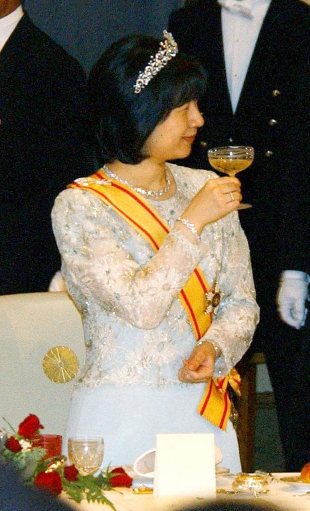 ２００４年デンマークのマルグレーテ女王夫妻をお迎えした宮中晩餐会に出席した紀宮さま（当時）
