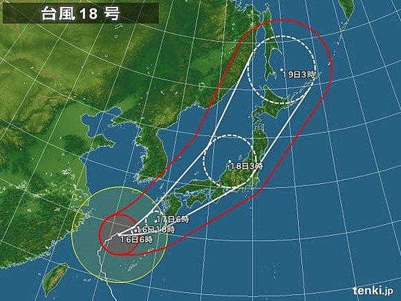 台風18号の進路予想図