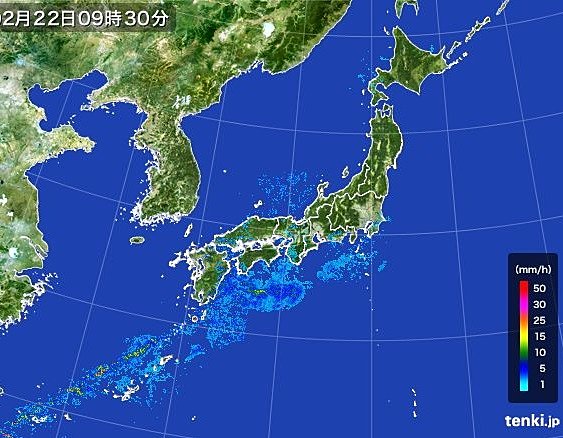 九州から関東に雨雲