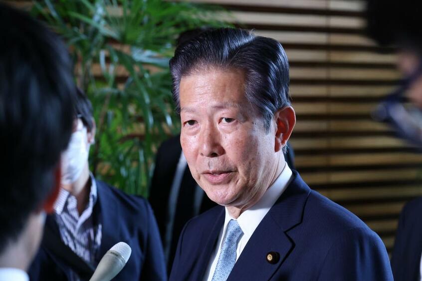 岸田文雄首相と面談後の公明党の山口那津男代表=2023年4月25日