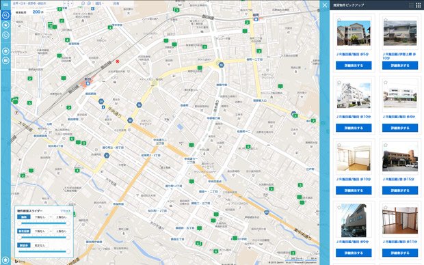物件情報を地図上で表示してくれる「Bing不動産」。地方都市も網羅している