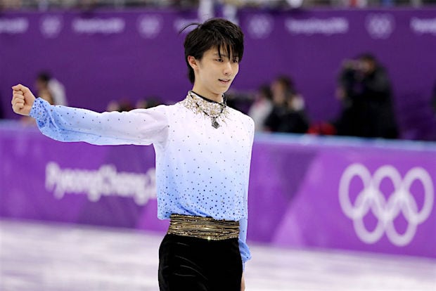 平昌五輪でショートプログラムを演じ終わった羽生結弦（写真・Getty images）