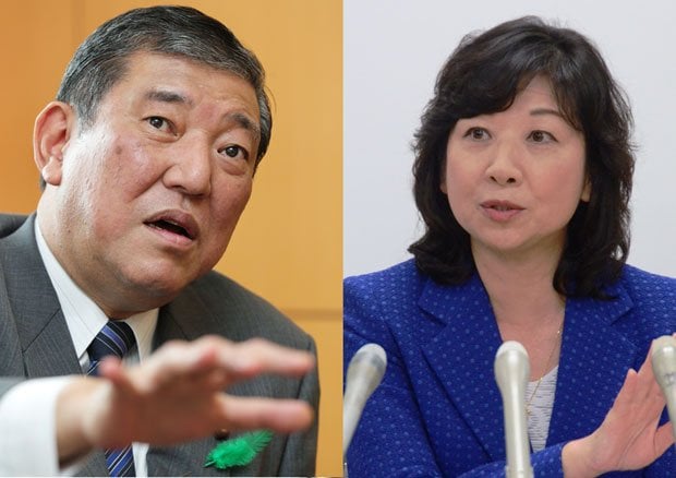 石破茂地方創生相（左）と野田聖子・前自民党総務会長（右）　（ｃ）朝日新聞社　＠＠写禁