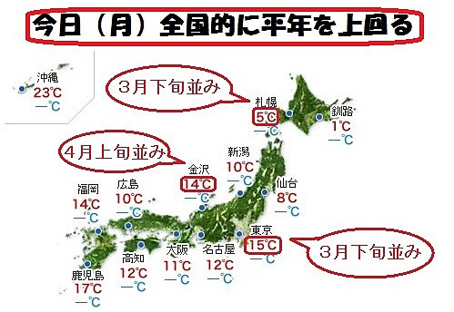 今日（月）の予想気温