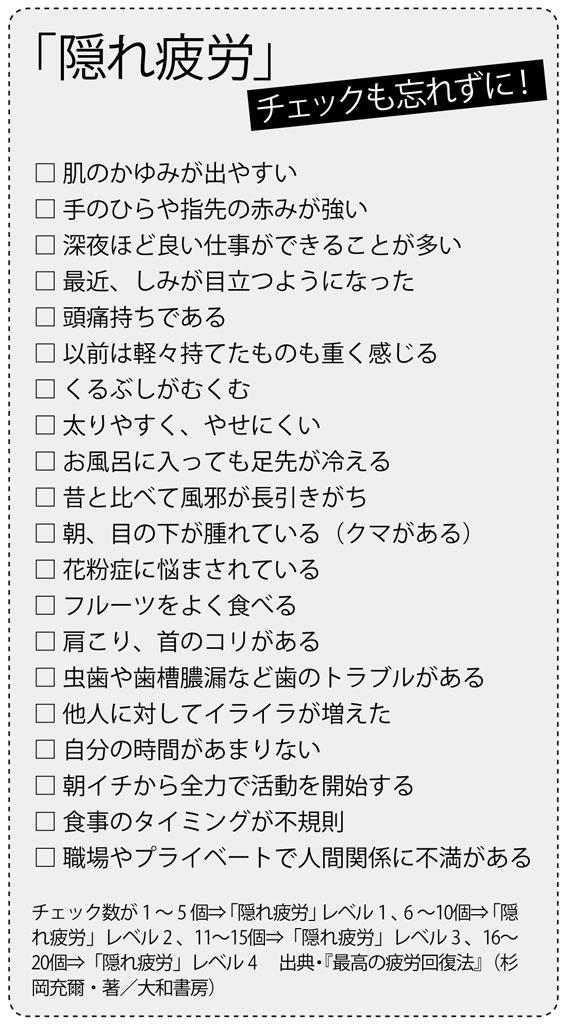 「隠れ疲労」チェックも忘れずに！　（週刊朝日２０１９年５月１７日号より）