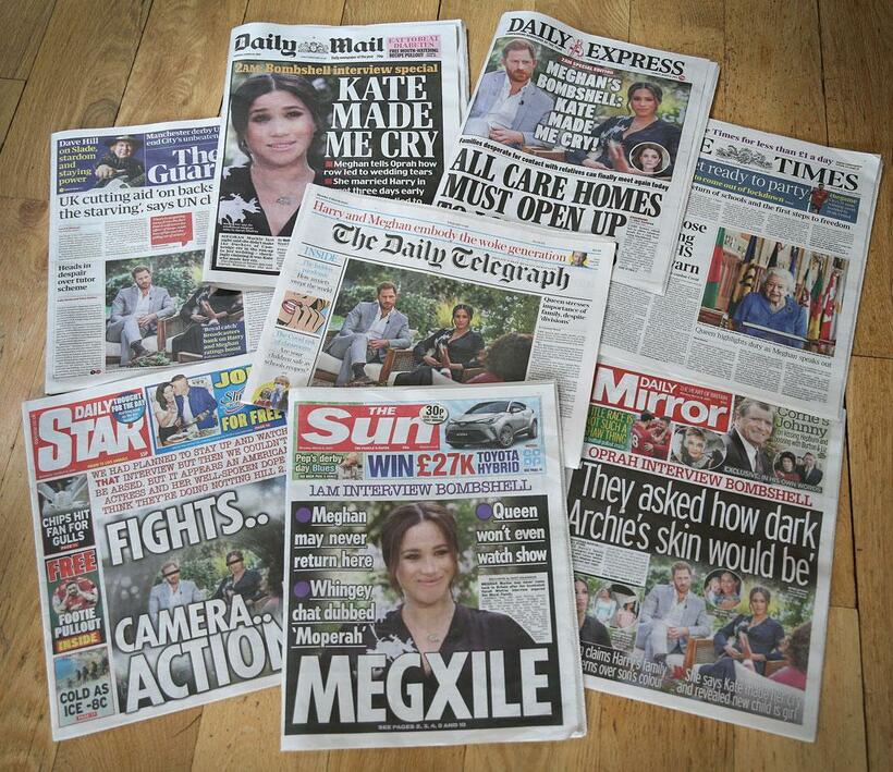 インタビューの内容は英米各紙やソーシャルメディアの話題を独占。英国ではほぼすべての新聞が1面で取り上げた（ｇｅｔｔｙｉｍａｇｅｓ）