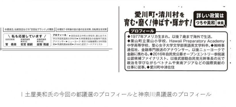 神奈川県議選と都議選の広報で出身小学校が異なるプロフィール