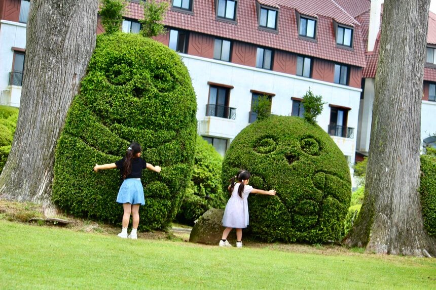 展望室で見た植木を発見！「こんなに大きかったの⁉」と抱きつく姉妹・ 