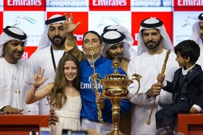 2018年に行われたドバイワールドカップの表彰式の様子 (写真:getty Images)