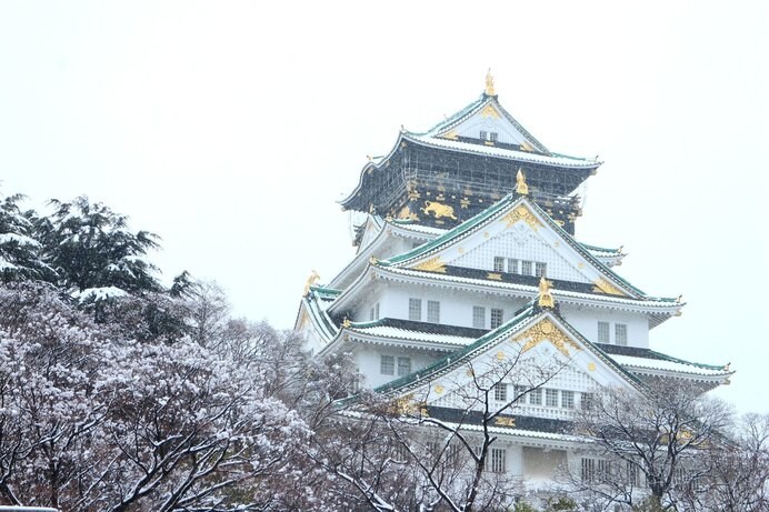 うっすらと雪化粧した、美しい大阪城