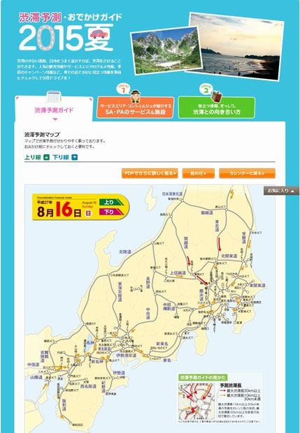 ＮＥＸＣＯ中日本「渋滞予測・おでかけガイド 2015夏」から