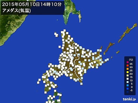 昼過ぎの北海道の気温の様子
