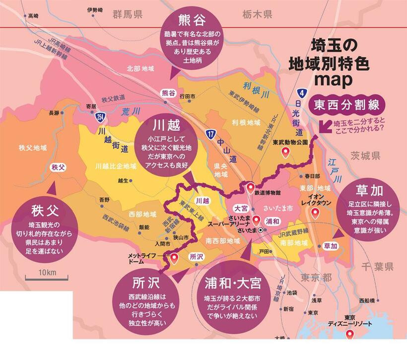 埼玉の地域別特色ｍａｐ（ＡＥＲＡ　２０１９年３月１１日号より）