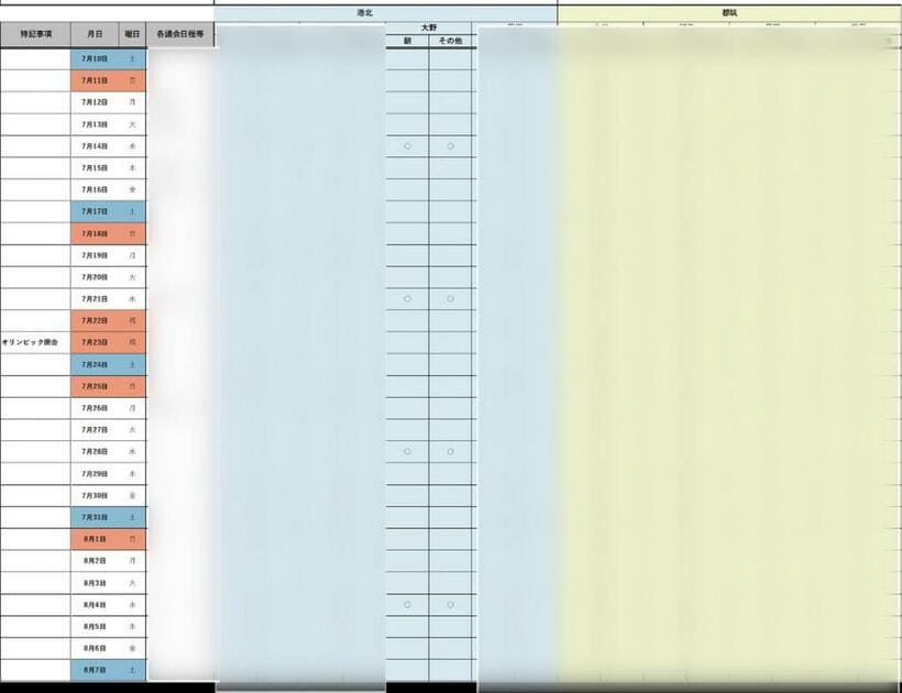 中谷事務所から大野氏に送られてきたという「シフト表」。画像を一部加工しています